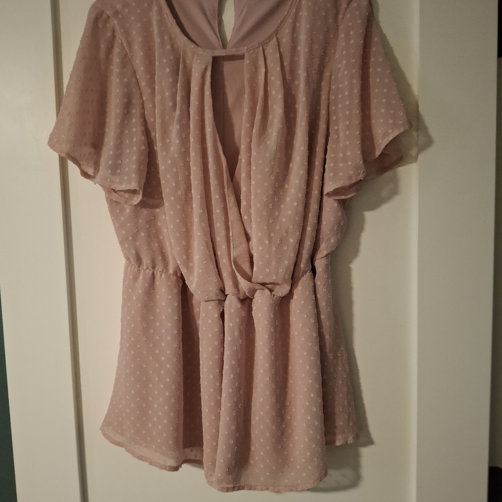 Lane Bryant Blush Pink Textured Dot Flutter Sleeve Blouse